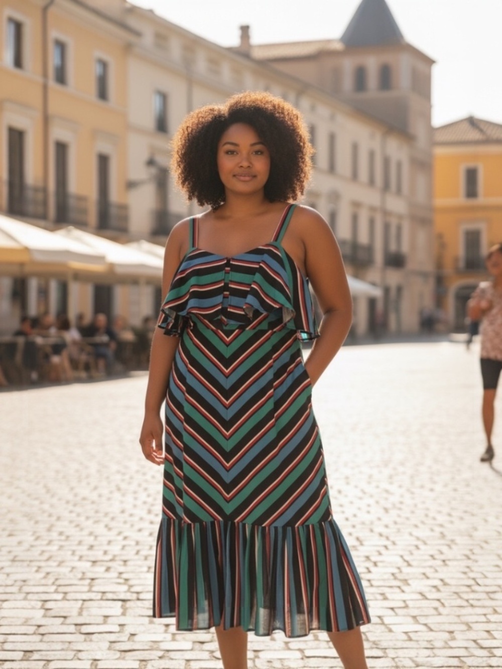 Eloquii Plus Size Stripe Sleeveless Ruffle Accent Summer Dress Size 22